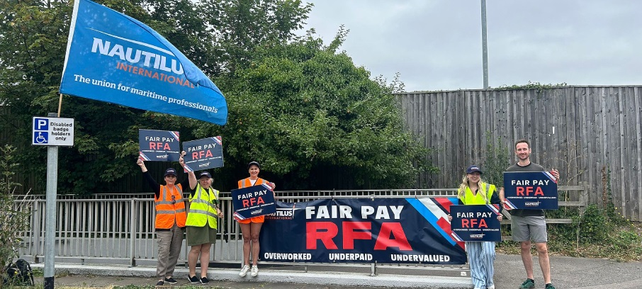 The Nautilus presence in support of the RFA officers strike was also felt on Whale Island, Portsmouth. Image:The Nautilus presence in support of the RFA officers strike was also felt on Whale Island, Portsmouth.