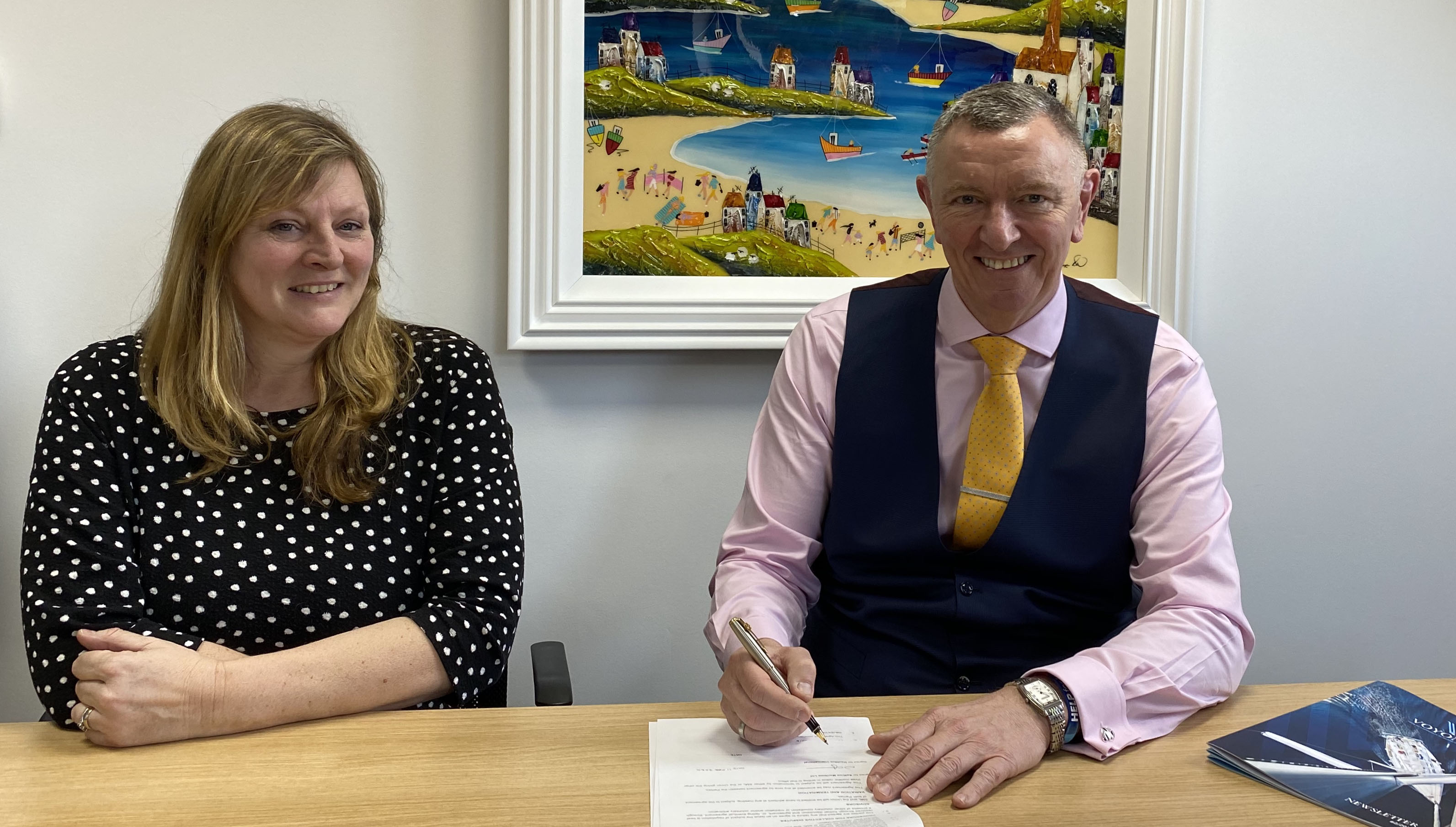 Neil Carrington signing the CBA for Saffron Maritime Limited with Esme Davis Saffron senior HR Image:Neil Carrington signing the CBA for Saffron Maritime Limited with Esme Davis Saffron senior HR