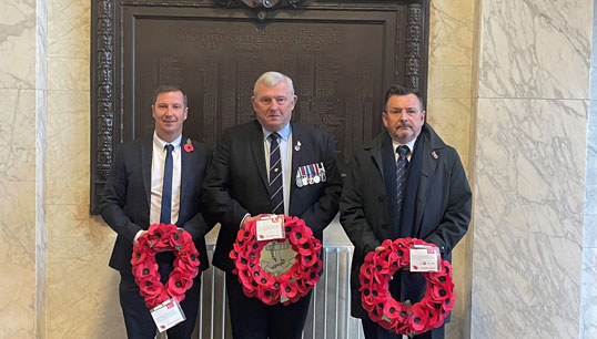 From left to right: Phil Hall , port director - Mersey Division, Peel Ports; Gary Doyle, group harbour master Peel Ports Group; and Steve Doran, Nautilus International national organiser. Image:From left to right: Phil Hall , port director - Mersey Division, Peel Ports; Gary Doyle, group harbour master Peel Ports Group; and Steve Doran, Nautilus International national organiser.