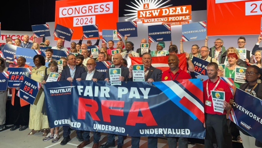 TUC Congress delegates showing support for striking members of Nautilus International and the RMT union. Image: Nautilus International Image:TUC Congress delegates showing support for striking members of Nautilus International and the RMT union. Image: Nautilus International