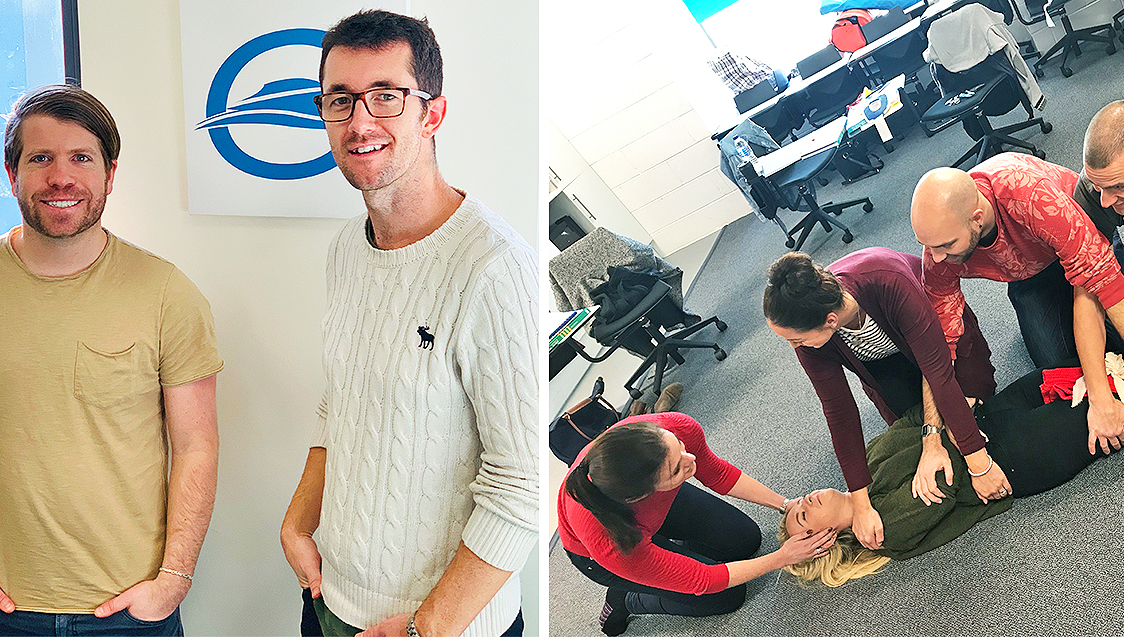 Yotspot's Steve Crawford and Daryl Bradley (left to right), directors of parent company CB Media Group Ltd, and Red Square Medical staff at work. Image:Yotspot's Steve Crawford and Daryl Bradley (left to right), directors of parent company CB Media Group Ltd, and Red Square Medical staff at work.