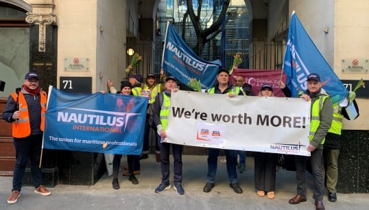 Protesters outside Lloyd's Register headquarters in London. The company was forced to recognise the union following a successful campaign by members. Image: Nautilus International Image:Protesters outside Lloyd's Register headquarters in London. The company was forced to recognise the union following a successful campaign by members. Image: Nautilus International