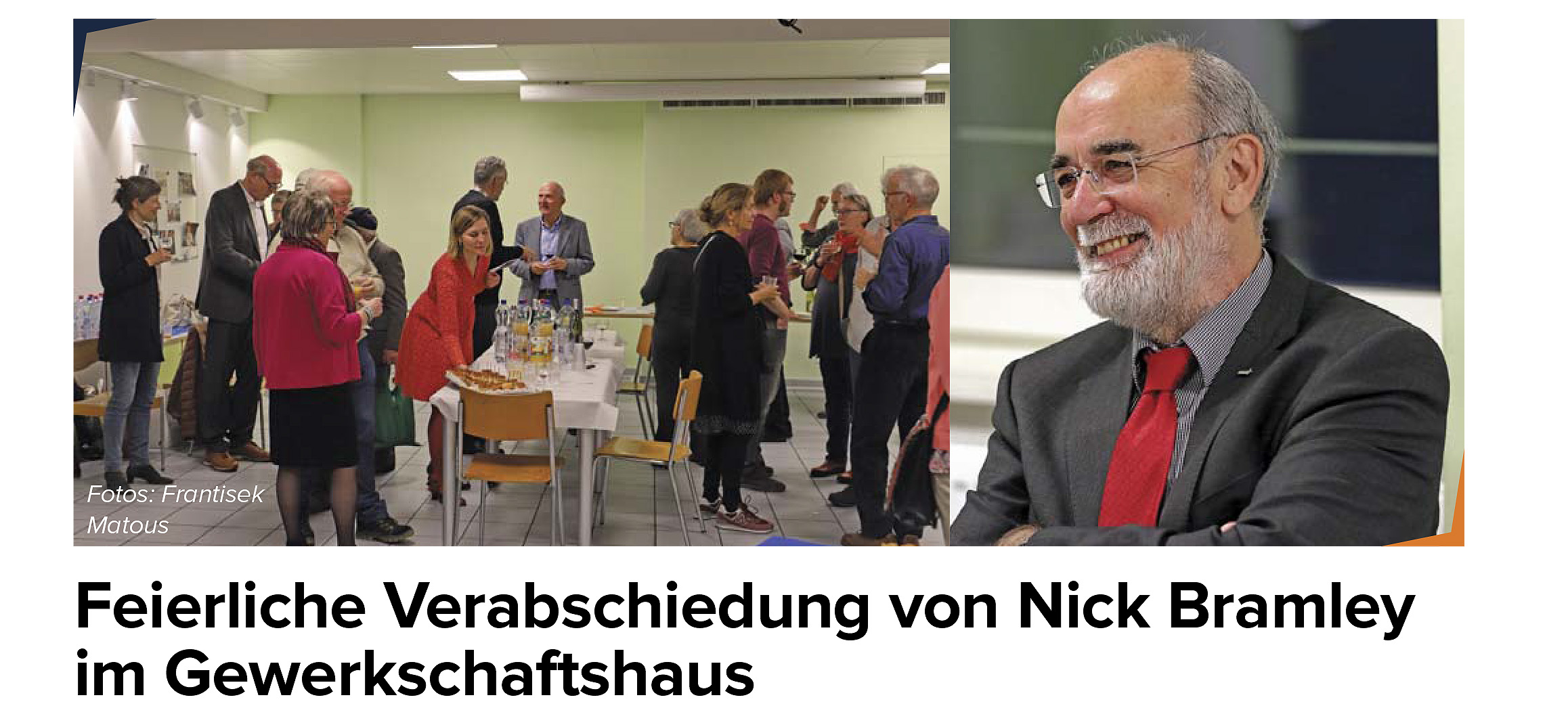 Nach 30 Jahren Gewerkschaftsarbeit beiGTCP, GBI, VHTL, Unia und Nautilus ging Nick Ende Oktober in den Ruhestand. Rund 50 geladene Gäste feierten mit ihm und liessen zugleich 30 Jahre Gewerkschaftsgeschichte Revue passieren. Image:Nach 30 Jahren Gewerkschaftsarbeit beiGTCP, GBI, VHTL, Unia und Nautilus ging Nick Ende Oktober in den Ruhestand. Rund 50 geladene Gäste feierten mit ihm und liessen zugleich 30 Jahre Gewerkschaftsgeschichte Revue passieren.