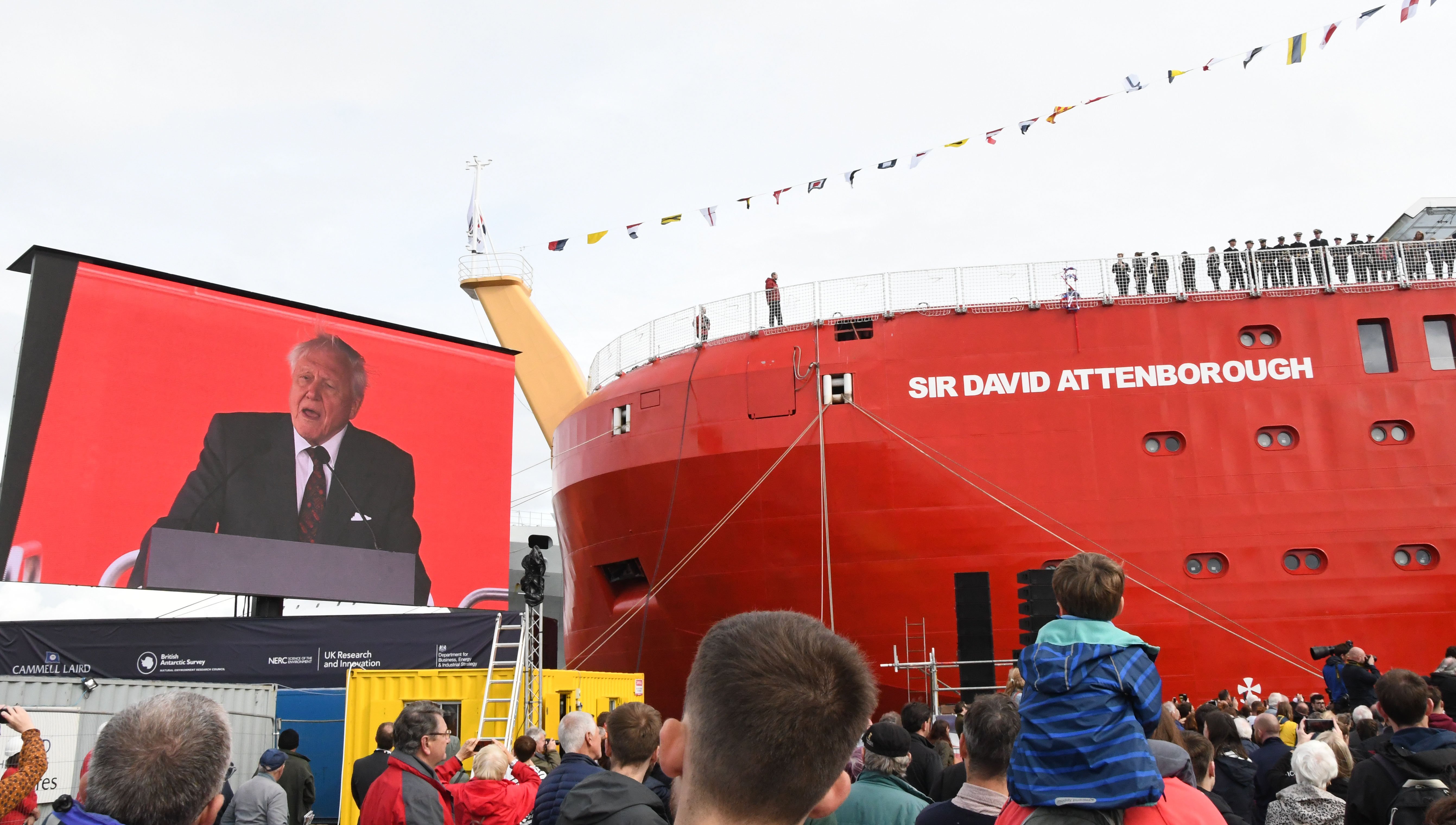 New polar ship built by Cammell Laird and name RRS Sir David Attenborough at a naming ceremony in Birkenhead in September 2019.