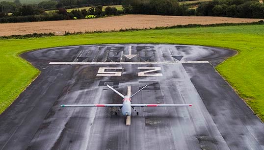 The Hermes 900 drone on the runway at Aberporth Airport. Image: Elbit Systems. Image:The Hermes 900 drone on the runway at Aberporth Airport. Image: Elbit Systems.