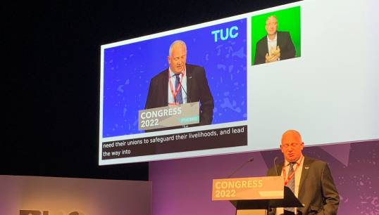 First time TUC delegate and Nautilus member Phil Lees addresses the motion on a fair climate transition. Image: Nautilus International Image:First time TUC delegate and Nautilus member Phil Lees addresses the motion on a fair climate transition. Image: Nautilus International