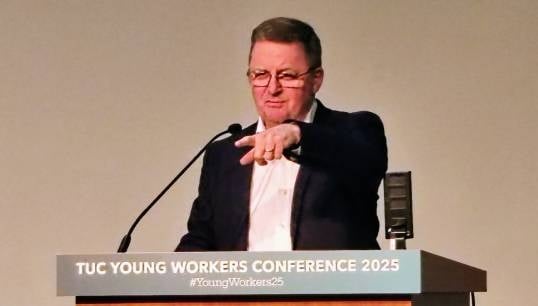 Mark Dickinson at the TUC Young Workers' Conference in March 2025. Image: Nautilus Interational Image:Mark Dickinson at the TUC Young Workers' Conference in March 2025. Image: Nautilus Interational