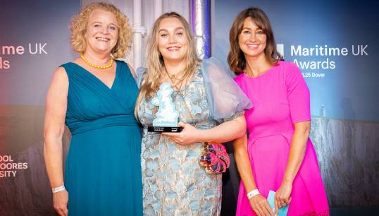 Amilia Busby (middle) was presented with her award by Nautilus assistant general secretary Sascha Meijer (left). Image: Maritime UK Image:Amilia Busby (middle) was presented with her award by Nautilus assistant general secretary Sascha Meijer (left). Image: Maritime UK