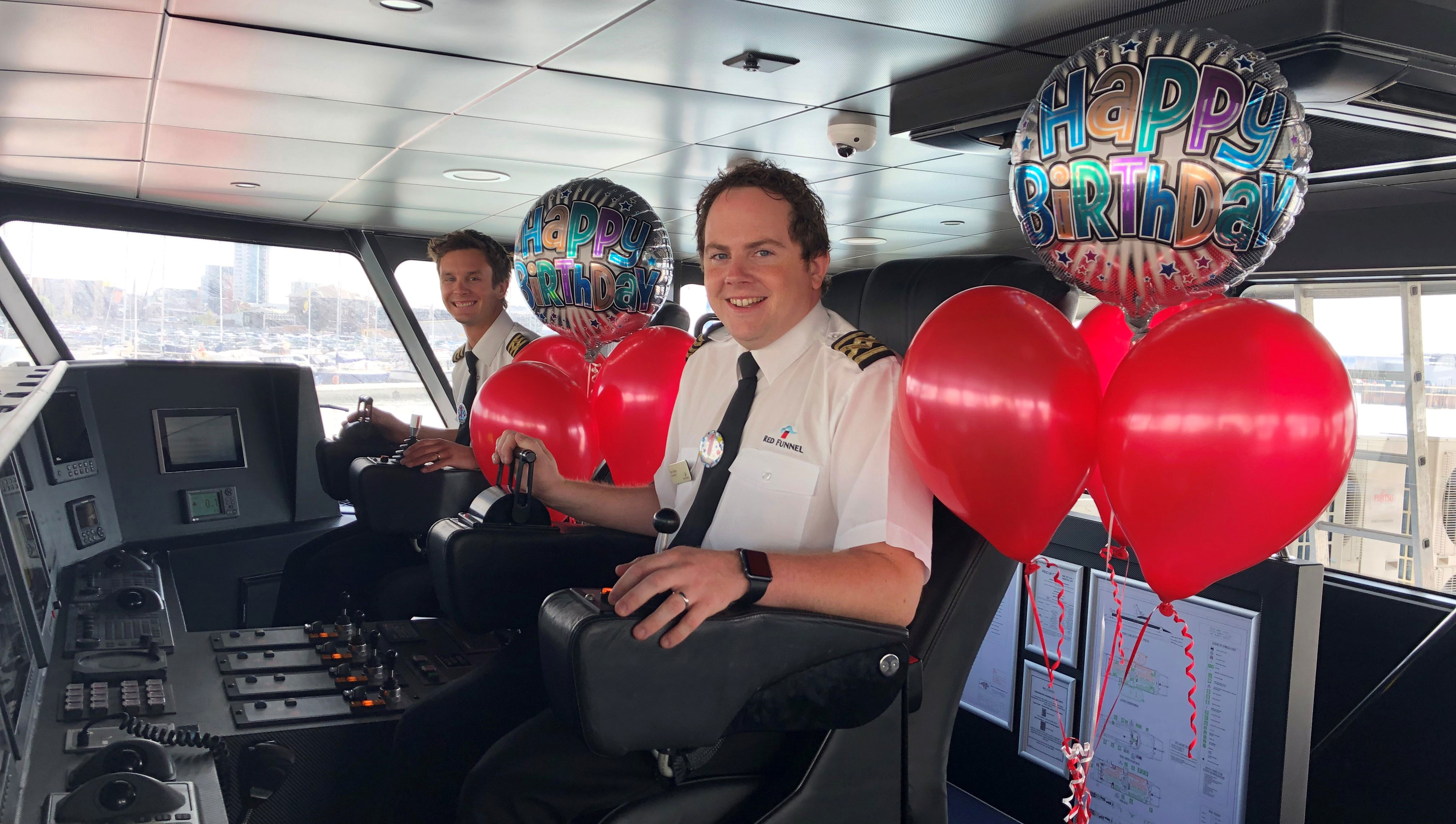 Red Funnel's Thomas Weise, Commander, and John Singleton, Chief Officer, celebrate Red Jet 7's first birthday Image:Red Funnel's Thomas Weise, Commander, and John Singleton, Chief Officer, celebrate Red Jet 7's first birthday