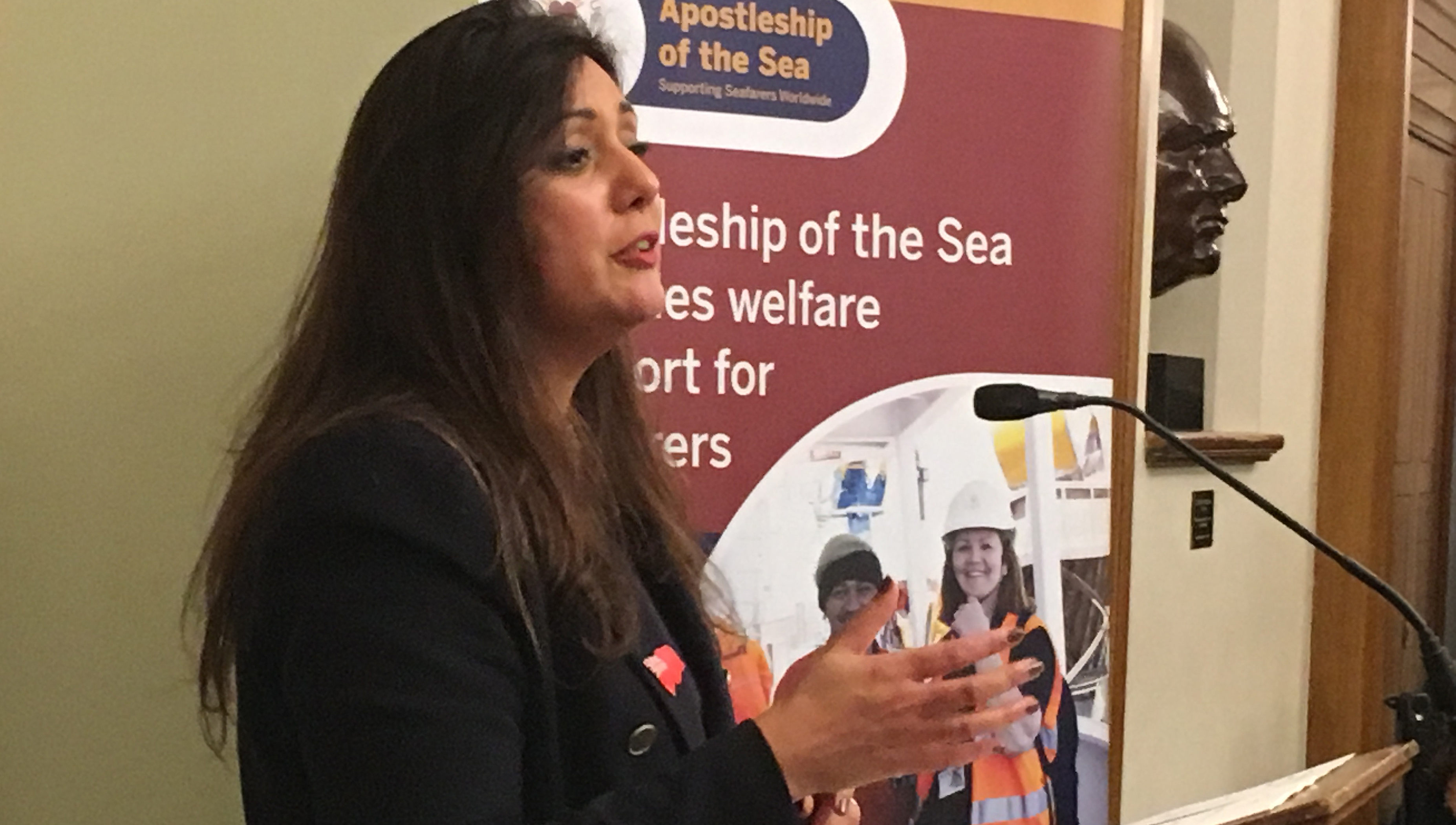 UK shipping minister Nusrat Ghani speaking at the launch of the Apostleship of the Sea's Life at Sea report. Image:UK shipping minister Nusrat Ghani speaking at the launch of the Apostleship of the Sea's Life at Sea report.