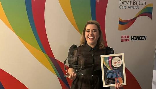 Image:Nautilus Care Home manager Grace Holley with her award presented during the Great British Care Awards North West Region ceremony. Image: Nautilus International