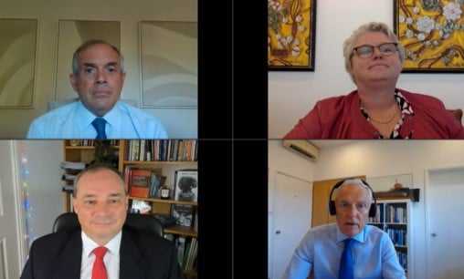 Professor Richard Wilding, bottom left, speaking with shipping industry experts as part of the ICS Leadership Insights series. Image:Professor Richard Wilding, bottom left, speaking with shipping industry experts as part of the ICS Leadership Insights series.