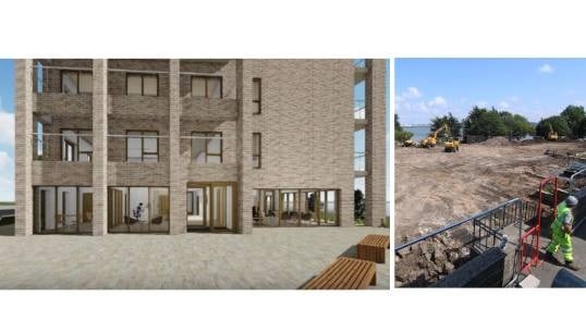 L-R: An architect's impression of how the development will look. Ground work clearing underway. Images: Pozzoni Architecture and Time-lapse Manchester Image:L-R: An architect's impression of how the development will look. Ground work clearing underway. Images: Pozzoni Architecture and Time-lapse Manchester