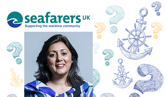 Nusrat Ghani MP, host of the Seafarers UK Maritime Quiz in January 2021 Image:Nusrat Ghani MP, host of the Seafarers UK Maritime Quiz in January 2021