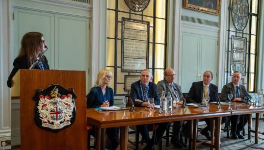 Nautilus head of international relations Danny McGowan (furthermost right) in the first panel discussion at the February 2024 Seafarers Hospital Society conference. The other panellists are L-R: Michelle Chance (HFW), Sandra Welch (CEO Seafarers Hospital Society), Tim Springett (UK Chamber of Shipping), Jan de Boer (International Maritime Organization), Dave Watkins (CHIRP). Image: SHS Image:Nautilus head of international relations Danny McGowan (furthermost right) in the first panel discussion at the February 2024 Seafarers Hospital Society conference. The other panellists are L-R: Michelle Chance (HFW), Sandra Welch (CEO Seafarers Hospital Society), Tim Springett (UK Chamber of Shipping), Jan de Boer (International Maritime Organization), Dave Watkins (CHIRP). Image: SHS